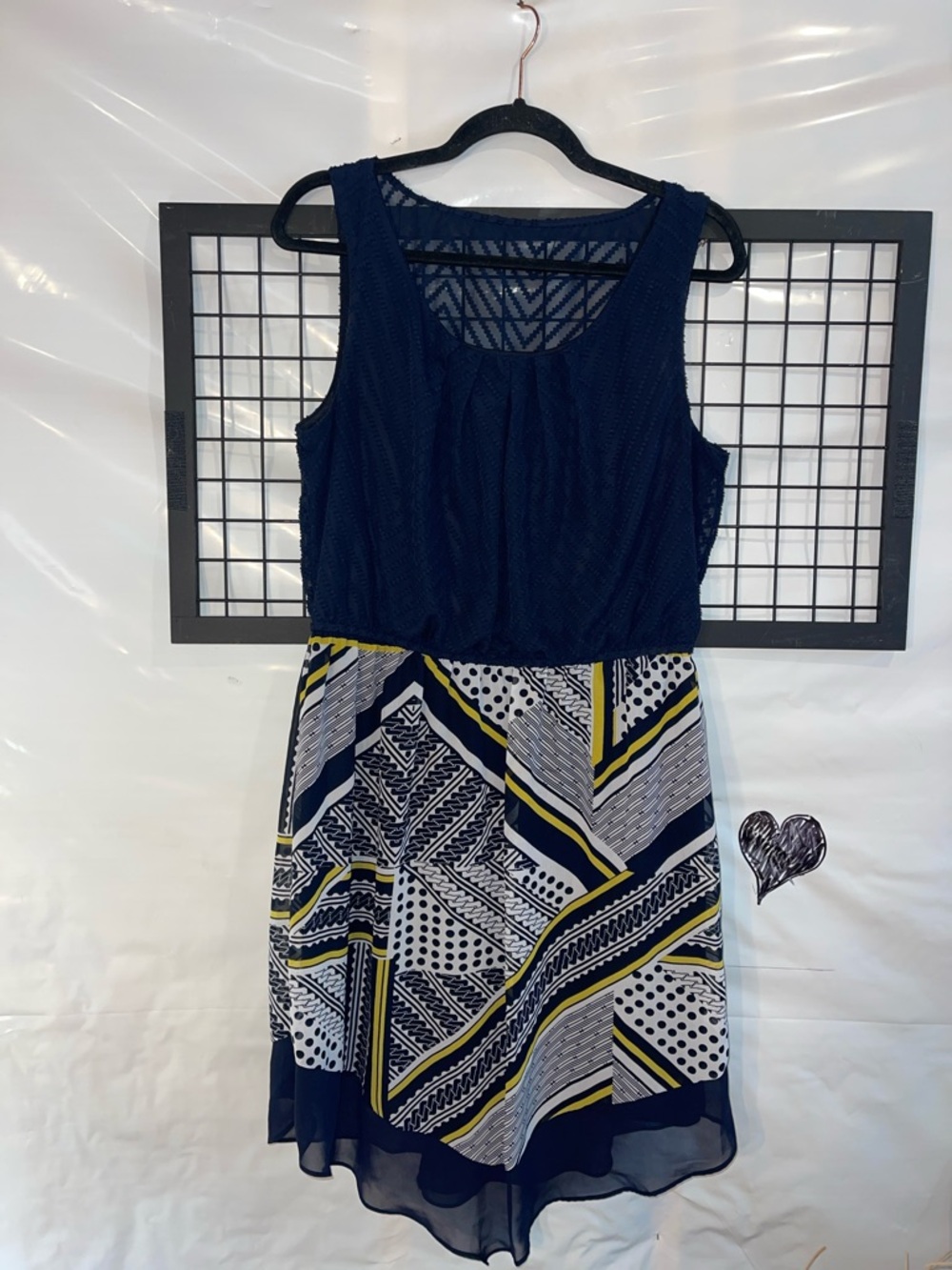 AB Studio Navy and Yellow Patterned High-Low Dress